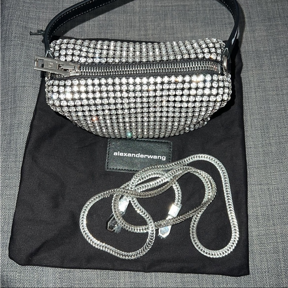 Alexander Wang heiress pouch in rhinestone mesh handbag silver AUTHENTIC - Picture 6 of 13